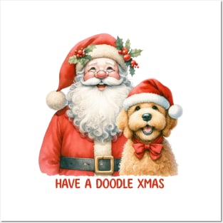 Cute Doodle Xmas Happy Santa with Labradoodle Dog Cartoon Christmas collection Posters and Art